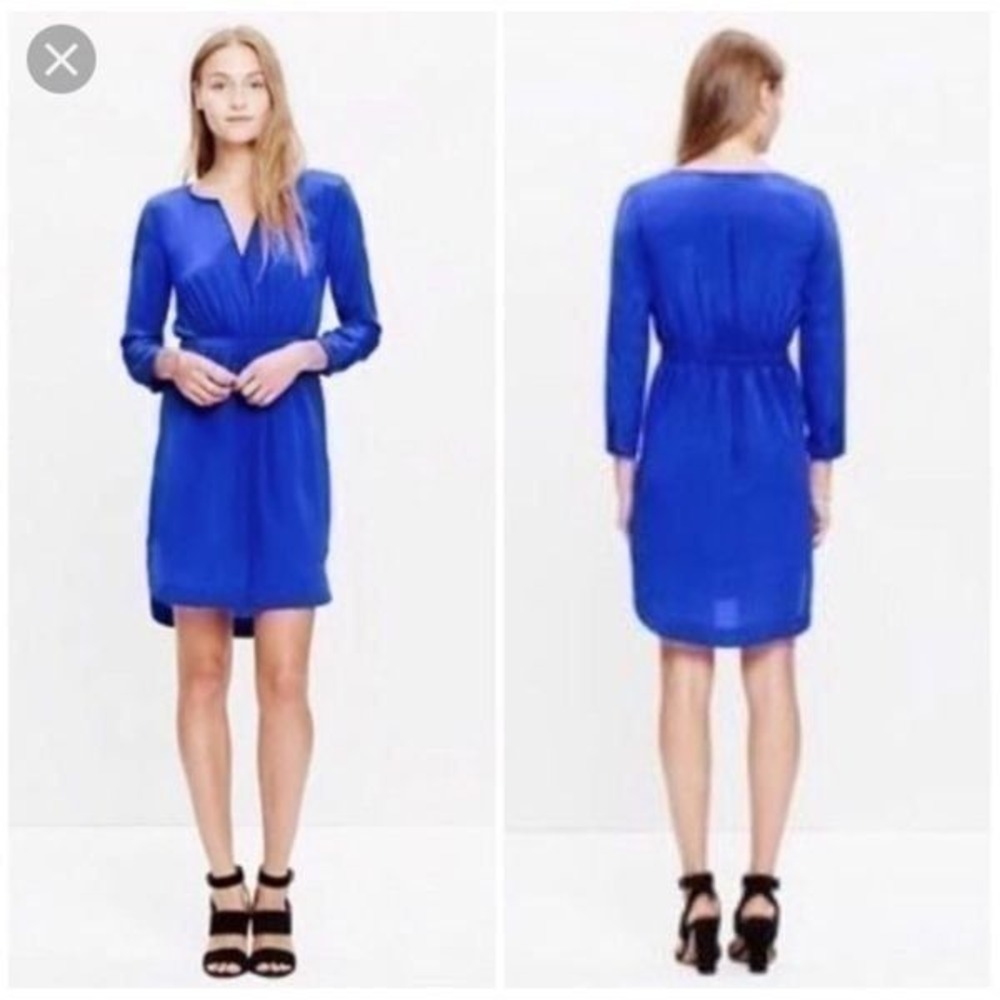 Madewell Blue Silk Index Dress Shirttail Waisted size 2/XS